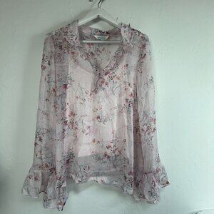 Sundance Womens Floral Muse Top Ruffle Long Sleeve Blouse Large Pink Multi NWOT